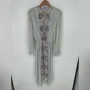 Vintage WAYNE CLARK ALINE MARELLE 80'S Gray floaty Chiffon Dress Dynasty W/Sash